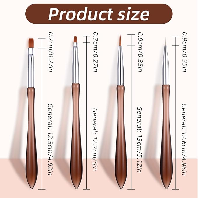 4 Pack Nail Art Brushes, Nail Design Brush Nails Art Brushes for Gel Polish Nails Drawing Pen Home Diy Manicure Dotting Pen Painting Salon Home Round Flat Brush Tools
