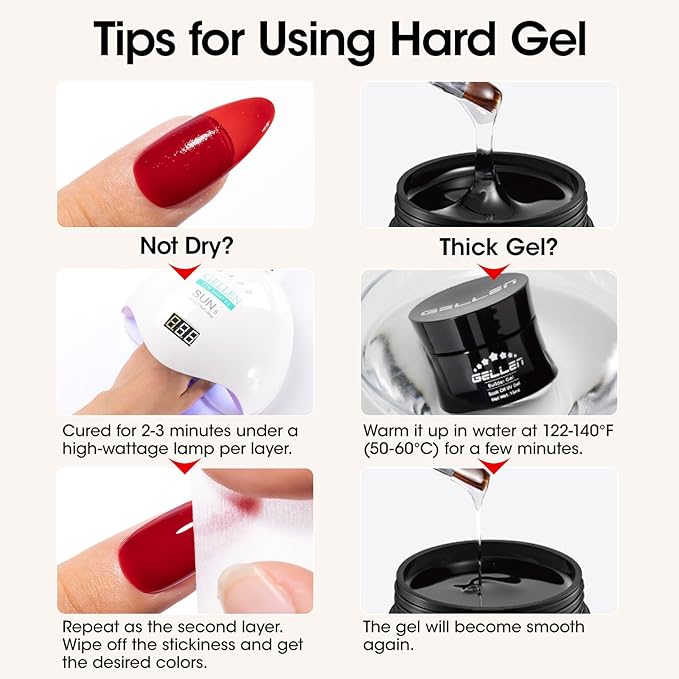 GELLEN Builder Gel for Nails - 4 Colors Red Black Pink Milky Jelly White Nail Extension 10 In 1 Hard Gel Sculpting Apex Building Salon at Home for Beginner & Professional, UV & LED Lamp Cured