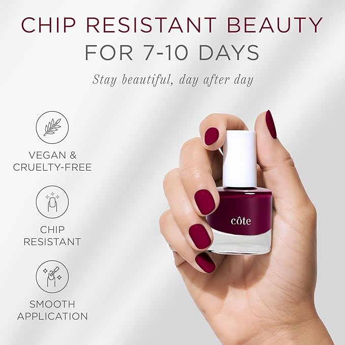 Cote Beauty’s Sangria, Plum Natural Nail Polish, Smooth & Cream Finish, Jewel-Tone, Long Lasting Nail Polish, Chip-Resistant, Vegan & Cruelty-Free, Made in USA, Ideal For Every Occasion, 0.27 Fl Oz