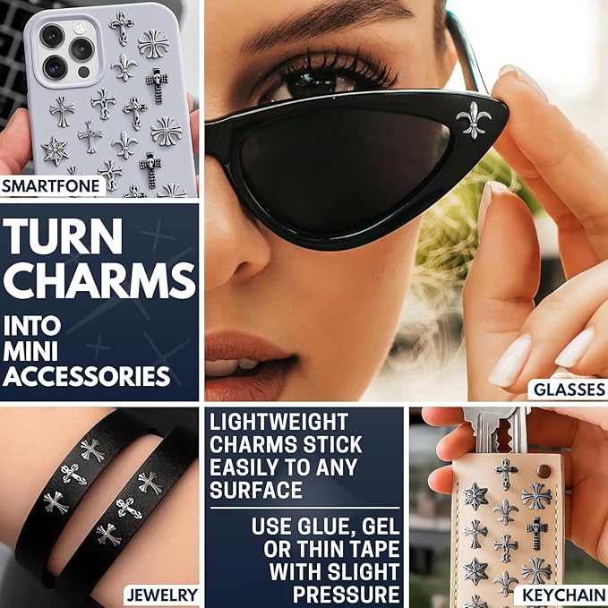 120 Pcs Cross Nail Charms and Gems – 3D Acrylic Silver Cross Charms for Nails for DIY & Professional Manicure – Easy-to-Apply & Durable Nail Decorations, Versatile for Y2K or Daily Manicure Designs