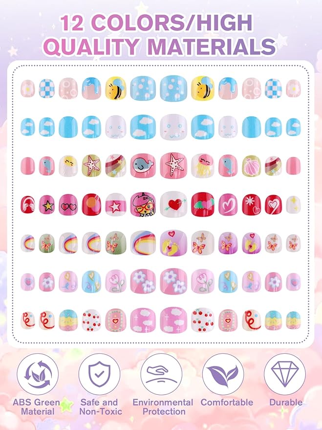 168Pcs Press on Nails for Kids, EBANKU Children Fake Nails Stick on Nails Full Cover Short Acrylic Nail Tips With Nail Tools Set for Christmas Party