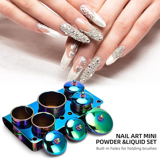Acrylic Liquid Container 5 PCS Stainless Steel Acrylic Liquid Powder Cup with Lids Dappen Dish Liquid Powder Holder Container Nail Art Equipment Tools for Nail Design Tools (Color)