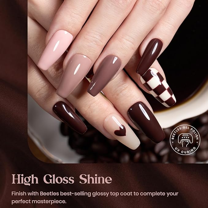 beetles Brown Gel Polish Set - 6 Colors Coffee Brown White Neutral Pink Nude Gel Nail Polish Caramel Cappuccino Soak off Uv Led Lamp Needed Nail Art DIY Spring Manicure Spring Gift Set