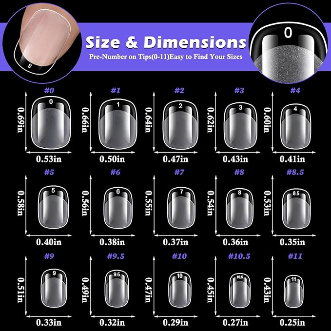 LoveOurHome 600pc Extra Short Squoval Nail Tips Clear Fake Nails XS Short Round Square Gel Nail Tips Full Cover Acrylic Nails Clear Press on Nails 15 Sizes False Fingernail for Gel Nail Extension