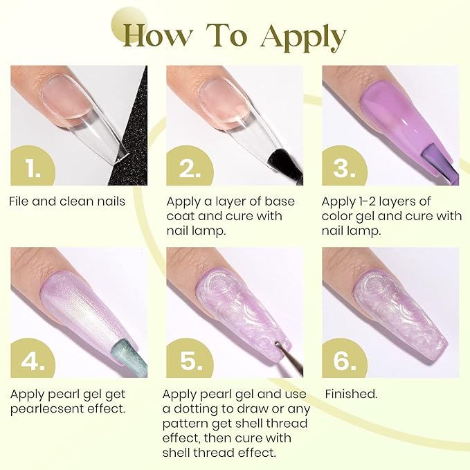 MIZHSE Pearl Gel Polish, Mermaid Glitter Nail Gel Polish 2-IN-1 Shiny Shell Thread Drawing Soak Off U V LED Nail Gel for Nail Salon Home DIY Manicure 1PC 10ml