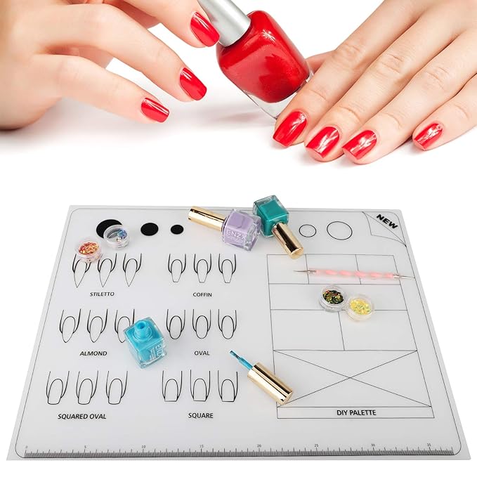 Segbeauty Acrylic Nail Training Mats, 2pcs 16" DIY Silicone Flexible Nail Art Stamping Mats,Nail Gel Polish Coloring Practice Pad, Workspace Manicure Mat Template Sheet, Foldable Table Cover Pad Tool