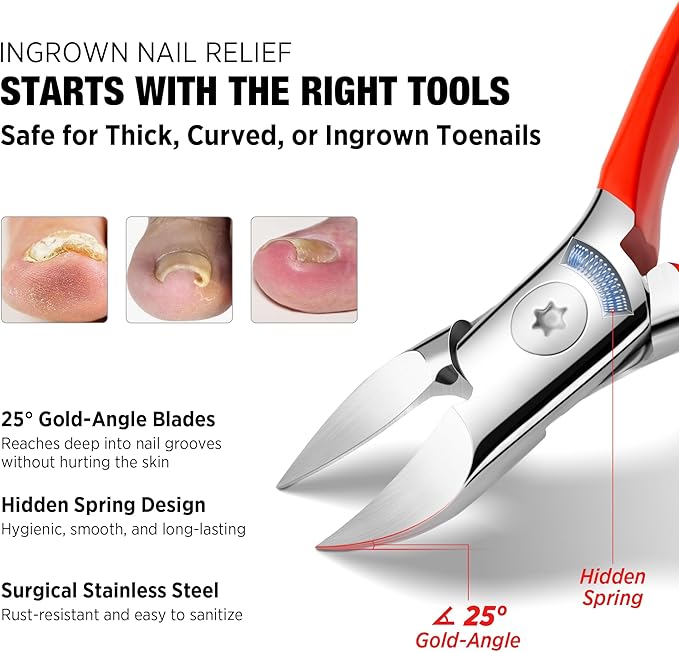 Treatonic Ingrown Toenail Clipper Removal Kit - Toenail Clippers for Thick, Fungal-Damaged, Curved Nails with Lifter & File, Long-Handle Pedicure Tools for Men, Women & Seniors