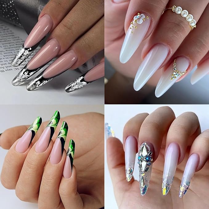 Long Round Nail Tips, 240Pcs Full Cover Soft Gel Nail Tips Pre-shaped 2XL Shape Clear Acrylic False Nail Fake Nail Extension Press On for Salon Home DIY 12 Sizes
