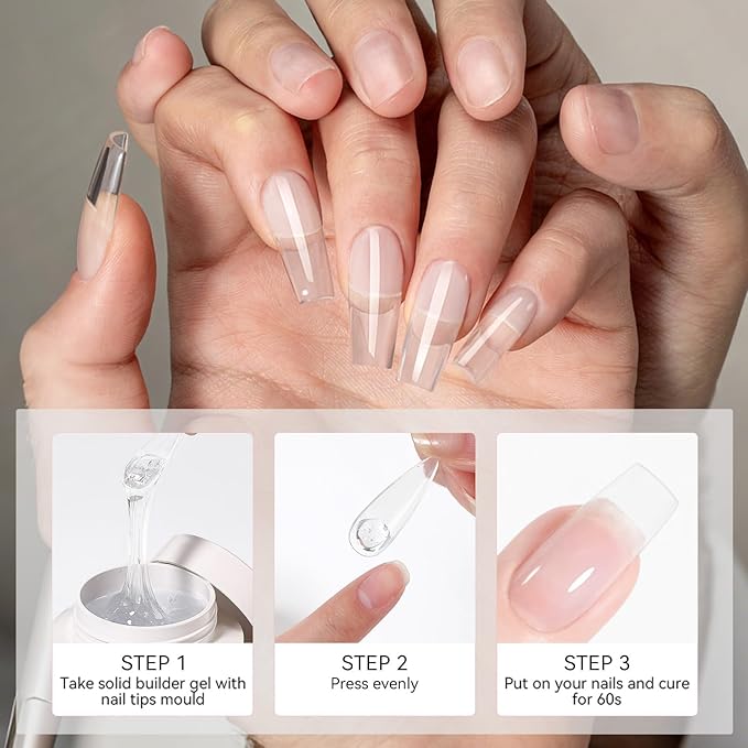 BORN PRETTY Builder Gel for Nails,2PCS Clear & White 3D Solid Hard Gel for Sculpting & Extension, Non-Stick U V Soak Off Gels for Carving Patterns,Salon & Home DIY Manicure