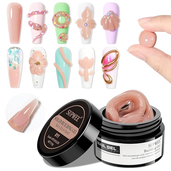Solid Builder Gel for Nails Nude 3D Nail Art Gel Non-Stick Hand Hard Gel Sculpting Gel for Nail Art 3d Molding Gel Nail Extension Gel Mnicure DIY at Home 14g(0.49fl oz)