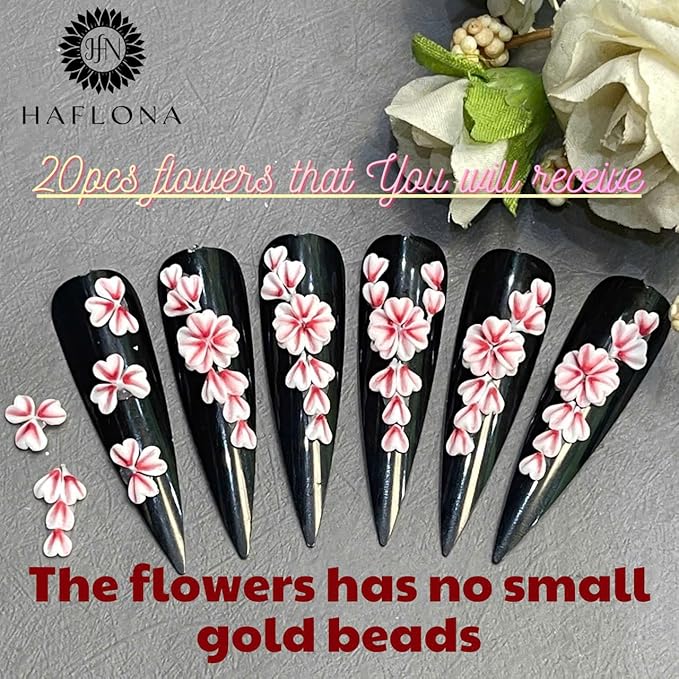 Set 20Pcs White Red Heart 3D Flowers for Nails, Handmade 3D Acrylic Flowers for Valentine - Wedding Nails, Flower Nail Made by Acrylic Powder Design Deco Nail Art Women Girls (15 White Red Heart 2#)