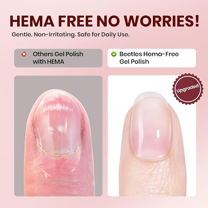Beetles 22 Pcs HEMA-Free Gel Nail Polish Kit with U V Light - 6 Color Pink Nude Red Pearl White Gel Polish Set Ethereal Glow Gift-Ready Package DIY Salon Portable Manicure Kit Women Girls Teens Gifts