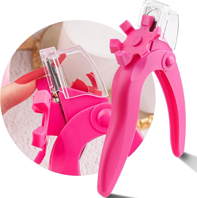 Belleboost Adjustable Acrylic Nail Clippers with Sizer and Catcher, Hot Pink Professional Dial Stainless Steel Blade Nail Tips Cutter, Artificial Fake Nail Trimmer, Manicure Tool for Salon Home