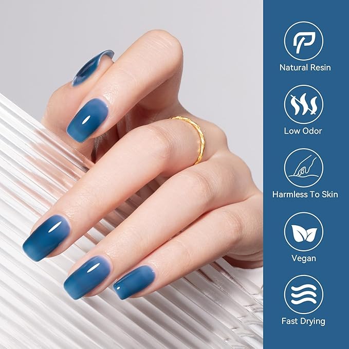 MEGIOR Sea Blue Jelly Gel Nail Polish 0.5 Fl Oz Transparent Colors Soak Off UV LED Lamp Light Cure Gel Polish Kit for Salon and Nail Art Starter Manicure DIY at Home