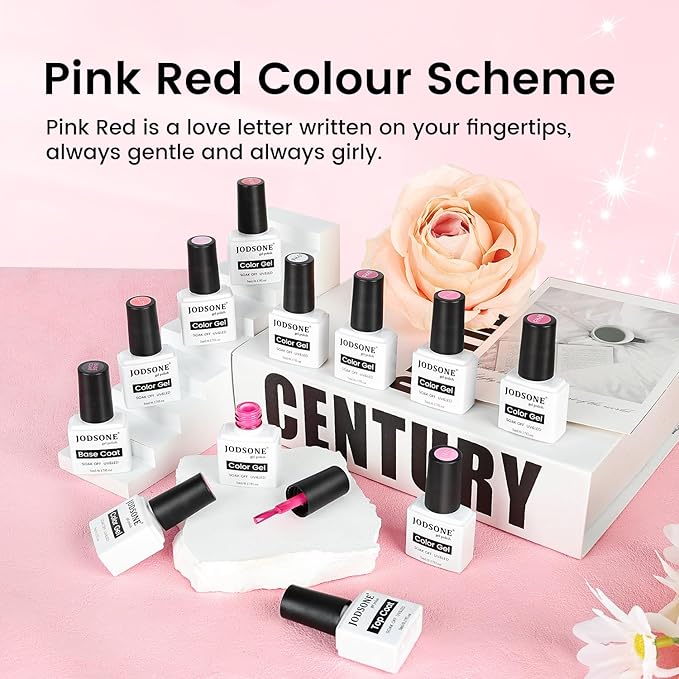 JODSONE 12 PCS Gel Nail Polish Set with Base Coat and Top Coat 2026 Valentine's Day Limited Red Pink High Gloss Fashion Gifts for Women & Girls