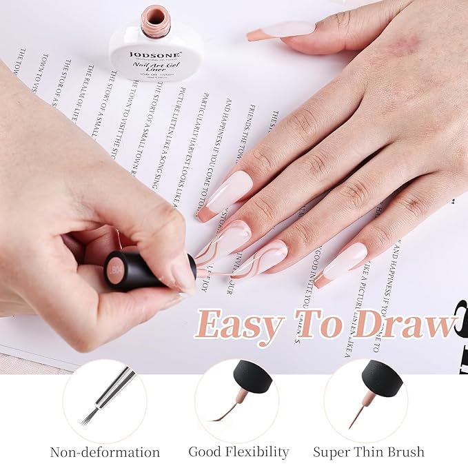 JODSONE Nude Swirl Nail Art Liner Gel Polish,10ml Classic Color 3D Nail Art Pens Effect Nail Print Design with Thin Brush for French Tips Manicure Painting DIY at Home - LB04