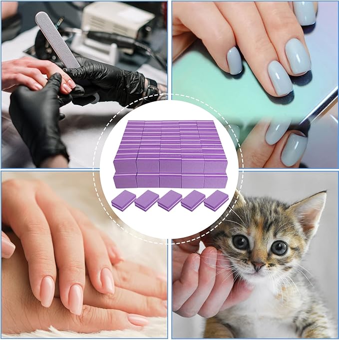 Nail Buffers (100 Pack), Mini Buffer Block Nail File for Acrylic Nails and Natural Nails, 100/180 Grit Nail Buffer Block Bulk Buffing Blocks for Nail Buff Professional Manicure File Blocks Set Purple