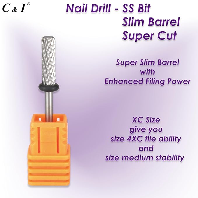 C & I Nail Drill SS Bit -Super File, Super Slim, Professional E-File for Nail Techs, CNC Overall Production, Nail Supply for Beauty Salon (Extra Coarse -XC)