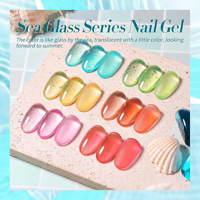 Born Pretty Pastel Jelly Gel Nail Polish Set Spring Summer Easter Gel Polish Crystal Glass Translucent Blue Green Yellow Pink Red Soak Off U v Gel Polish 7ML 6PCS
