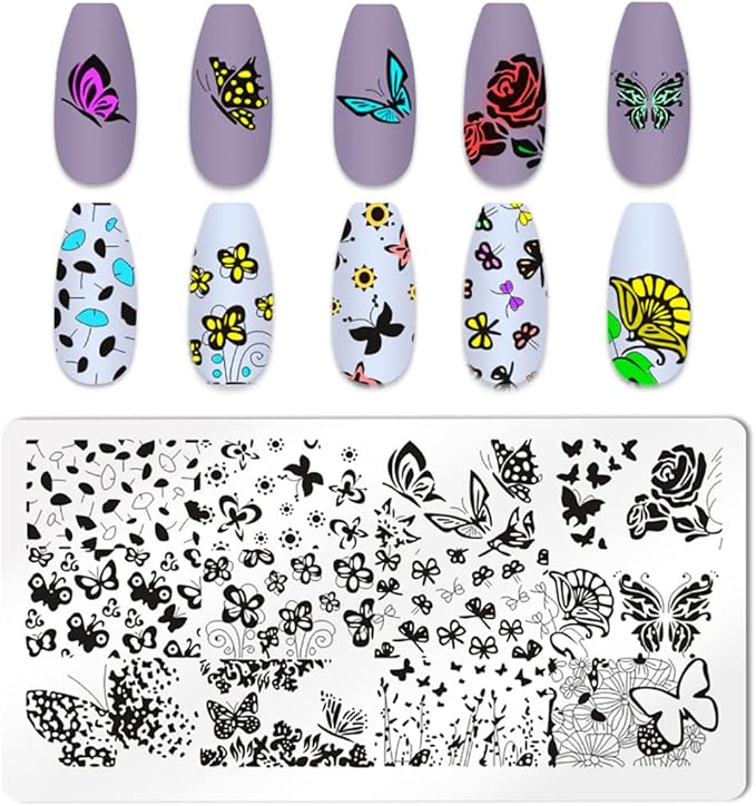 6pcs Butterfly Nail Stamping Plate Nail Stamping Kit for Nails Butterfly Flower Bird Feather Leaf Image Plates Stamper Kit Nail Stamping Plates for Nails