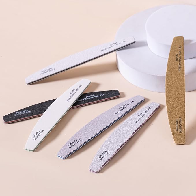 6PCS Nail Files Professional Double Sided 80/100/150/180/240 Grit Nail Files Emery Board White/Black/Gray Nail Kits Manicure Pedicure Tool & Nail Buffering Files for Home and Salon Use