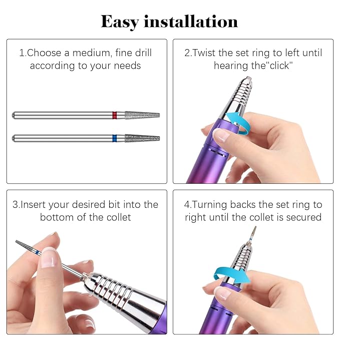 Nail Drill Bits Cuticle Nail Drill Bit Tapered Barrel Cuticle Drill Bits with Storage Case,3/32 Shank Efile Bits for Nail Prep and Manicure Pedicure Tools(Fine&Medium)