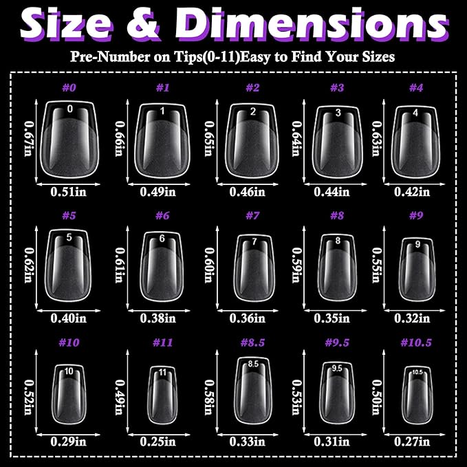 LoveOurHome 360pc Extra Short Coffin Nail Tips Clear Fake Nails XS Short Coffin Gel Nail Tips Full Cover Acrylic Nails Clear Press on Nails XS False Nail 15 Sizes Fingernail for Gel Nail Extension