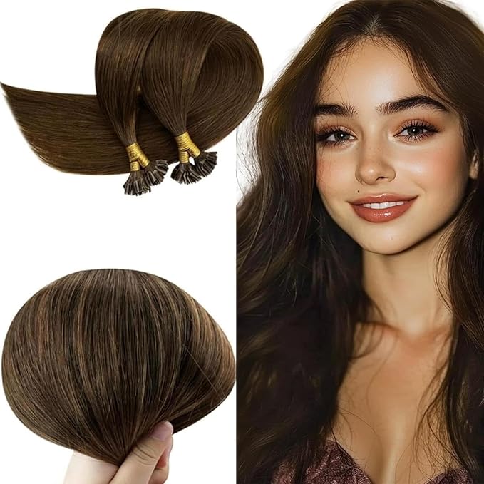 RUNATURE U Tip Human Hair Extensions Brown Straight Pre Bonded Hair Extensions Human Hair U Tip Extensions Soft Keratin Hair Brown Silky 20 Inch 50g 50s