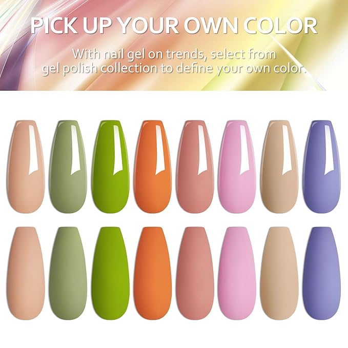 MTSSII Gel Nail Polish Set Fall Colors, 8 Colors Nude Green Earth Tone Pink Orange Blue Gel Polish Kit Soak Off LED French Nail Art Manicure Starter Salon DIY Nail Gift for Women