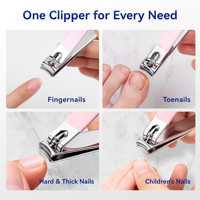 Makartt Nail Clippers - Sharp Nail Cutters, Fingernail & Toenail Clippers for Thick Nails, Curve Edge Portable Nail Clipper Set for Men & Women, Stainless Steel (Pink 2pcs)