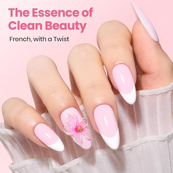 Beetles Pastel Gel Polish Set - Petal Ivory, 4Pcs White & Pink Gel Nail Polish with Base Coat Top Coat, Soak Off UV LED Lamp French Nails Art for Spring Nails Complete for Beginner & Professional