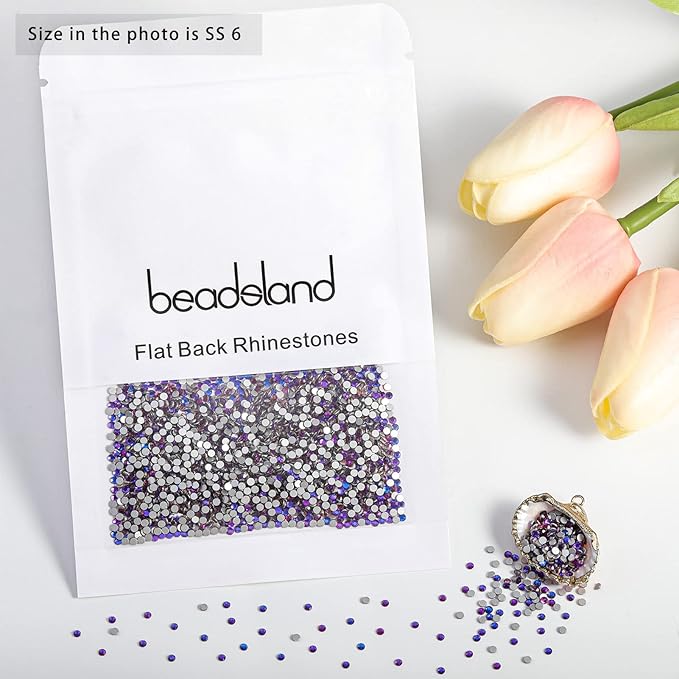 Beadsland 1440pcs Flat Back Crystal Rhinestones Round Gems for Nail Art and Craft Glue Fix, Purple Velvet,SS6,1.9-2.1mm