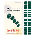 Heyhae Semi Cured Gel Nail Strips | No LED Lamp Needed | Solid, Green | Easy Apply & Remove, Salon Quality | Includes 28 Strips, 1 Prep Pads, Nail File & Wooden stick - Hey, You're Glowing