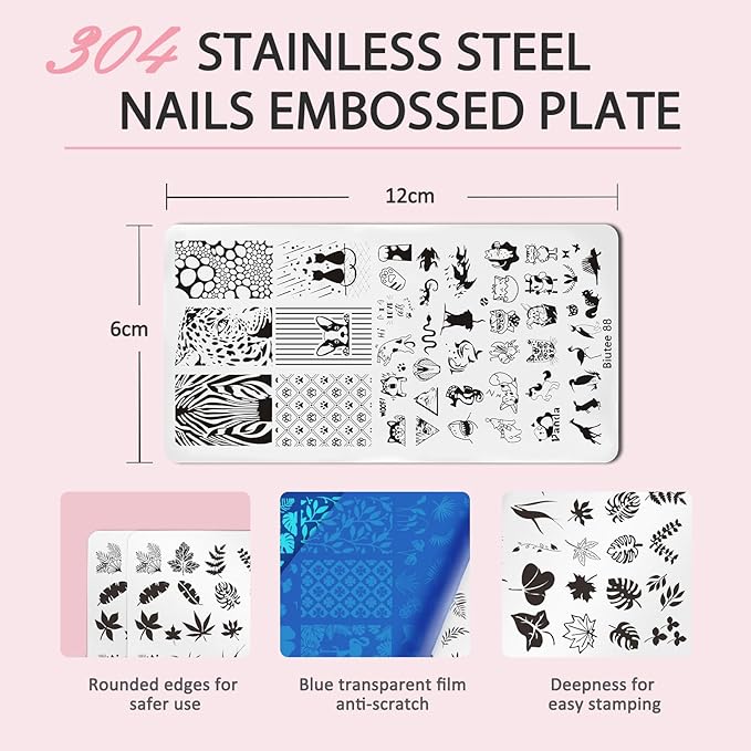 Biutee Nail Art Stamping Plates Set 10PCS French Line Stamp Templates, Nail Stamping Kit with Silicone Nail Stamper for DIY Print Manicure Salon Design Gift In Home