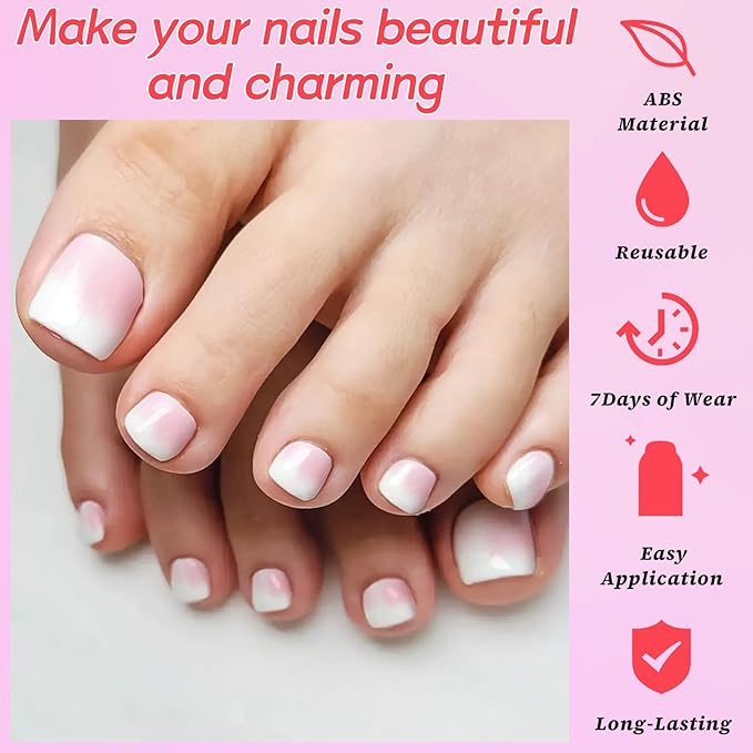 216PC Ombre Press on Toenails for Women Fake Toe nail Press ons Acrylic Toe Press on Nails Set, Ombre Press on Toe Nails Press on Fake Toenails Press ons Acrylic Toe Nail Tips Kit&Glue Tab-A