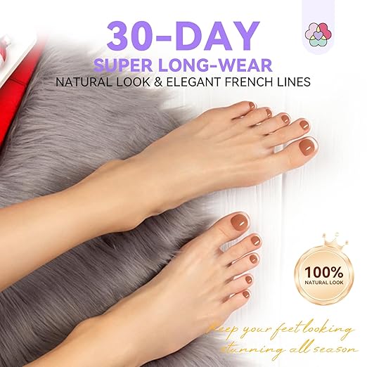 SAVILAND Press On Toenails Kit: 216 PCS Everlasting French Tip Press on Nails for 18 Sizes Ultra-Fit Sturdy Brown Gel Toenails Tip Nail Bond Solid Gel Nail Glue Press on Toenails for Women Home DIY