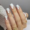 White Luxurious Cats Eyes Soft Gel Press on Nails Short Length Square False Nails with Gradient Designs Thickened Artificial Fake Nails Full Cover Glue on Nails for Women Nail Art Accessories 30 Pcs