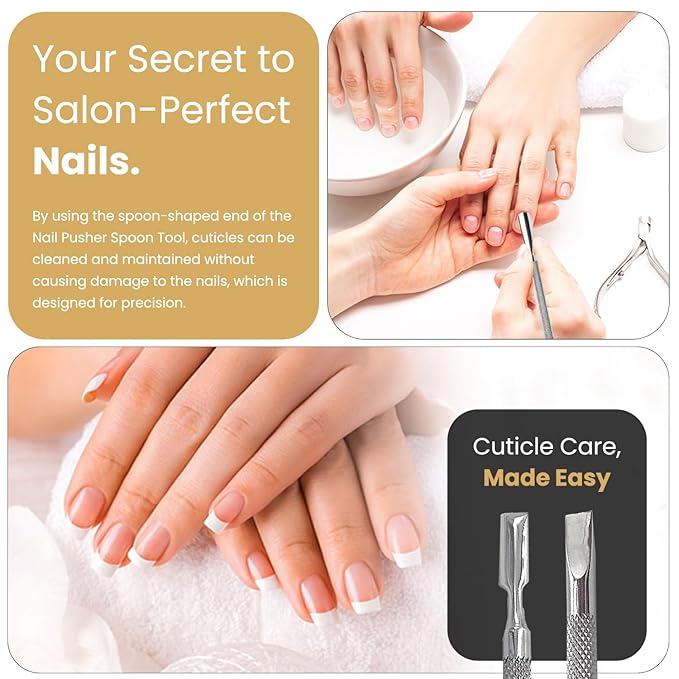 Cuticle Pusher Tools - Professional Nail Cuticle Pusher Cuticle Remover Cuticle Trimmer Spoon Shaped Nail Cleaner Dual Sided Metal Stainless Steel Manicure Pedicure for Women 2 Pack Set Krisp Beauty