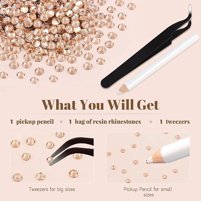 6000PCS 4mm Resin Rhinestones Bulk for Crafting (Champagne), Flatback Bedazzling Crystals for Crafts DIY Nail Decoration, Gems Charms for Tumbler Shoes Clothing Fabric with Pickup Pen and Tweezers