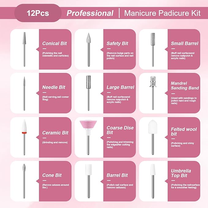 Professional Manicure Pedicure Kit, Electric Nail Drill with 360° LED light& LCD Display, Electric Nail File Pedicure Tools for feet, Hand Foot Care Nail Drill for Thick Nail Toenail Cuticle Women Men