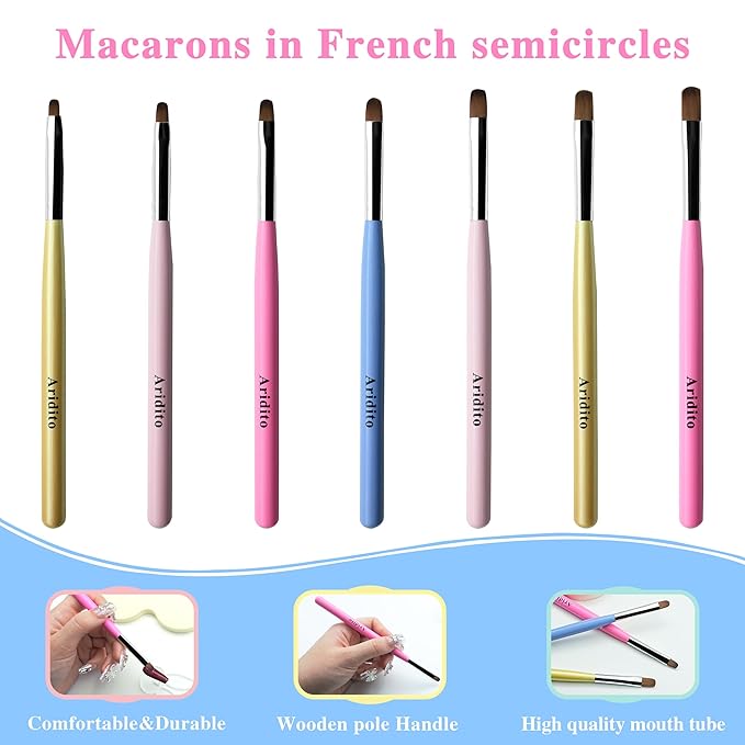 7pcs Macaron Color UV Gel Nail Brush, Acrylic Nail Tips Builder Brush Pen Drawing Brushes Pen Tool Set