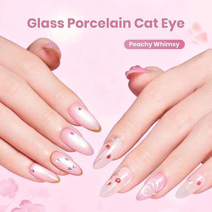 Beetles Peachy Whimsy Pink Cat Eye Gel Nail Polish - 15ML Glitter Pink Cat Eye Spring Gel Polish Magnetic Shimmer Effect Soak Off UV Nail Art Design Salon DIY Manicure Gift for Women