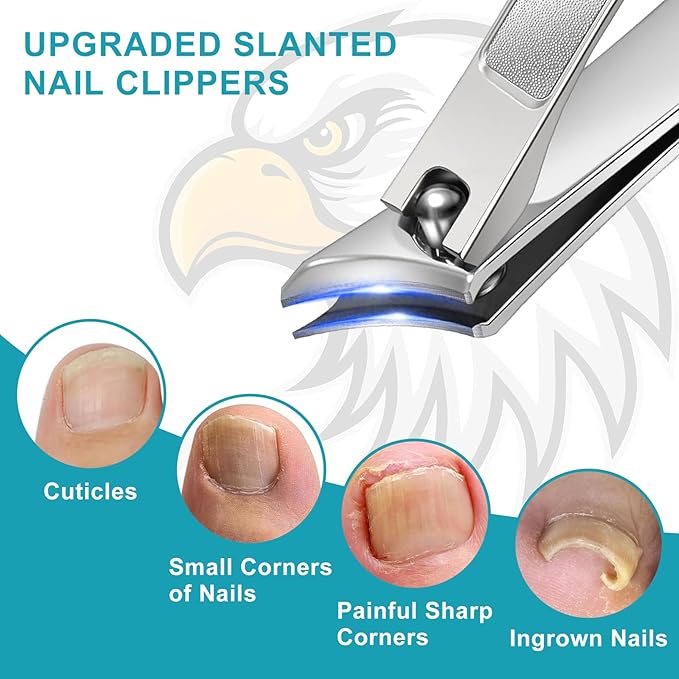 Toenail Clippers for Thick Toenails/Seniors - Heavy Duty Angled Head Nail Clippers for Men, Large Wide Jaw Ingrown Toenail Clippers, Long Handle Sharp (5pcs)