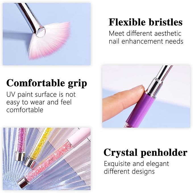 SILPECWEE 3pcs Fan Brushes for Acrylic Nails, Ombre Nail Brush Dip Power, Glitter Makeup Glitter Nail Clean Up Brushes Nail Polish Brush Nail Pen Nail Art Brushes Manicure Brush Nail Art Tool
