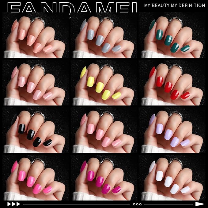 FANDAMEI Press on Nails Short, 24 Packs 576PCS Short Round Press on Nails, 24 Glossy Color Small Fake Glue on Nails with 7g Nail Glue, 24 Color False Nail for Small Nails and hands