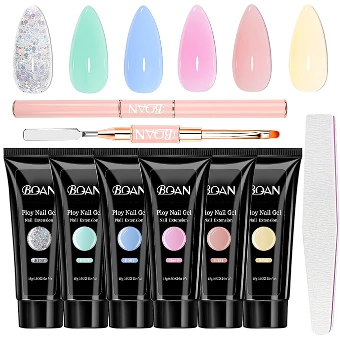 BQAN Poly Nail Gel Kit - 6 Colors Builder Gel for Long-Lasting Nail Extensions | 15ml Each | Salon-Quality DIY & Home Use | Low Odor