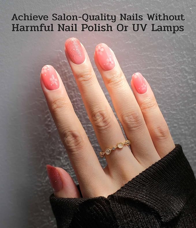 Nail Polish Strips (No UV Lamp Needed) - 22 Pcs Salon Quality Gel Nail Stickers - Long Lasting Wraps (Dusty Orange Flower)
