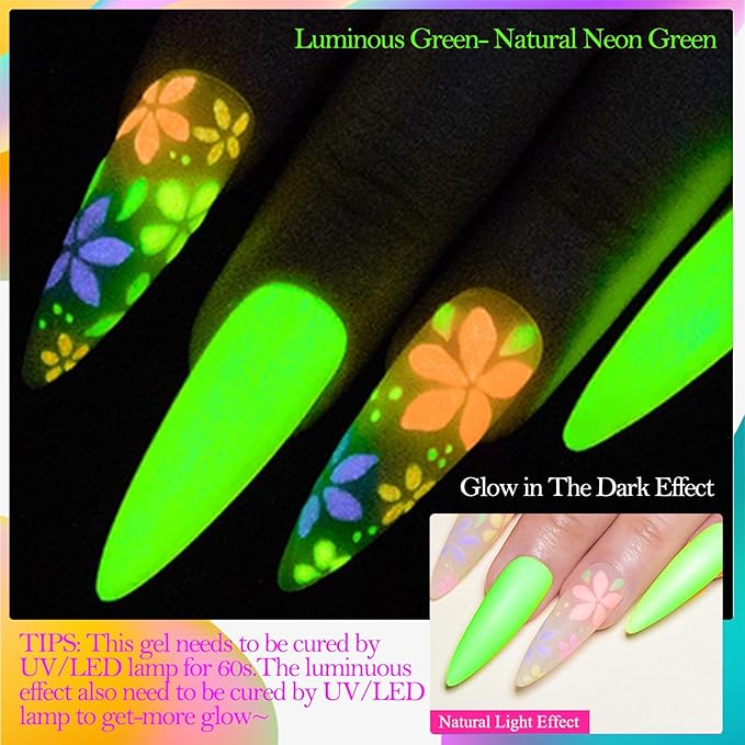 NAILGIL Neon Solid Builder Gel for Nails, Glow in the Dark Fluorescent Green Sculpture 3D Gel Nail Art for Women Summer Hot Colors, Non-Stick Hand LED/UV Needed -15g ﻿