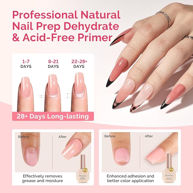 MelodySusie Builder Gel Nail Dehydrator and Primer Set Long Lasting Shine Nail Polish Art Design Manicure Kit Perfect Gifts for Women Girls 3 Pcs 15ml Clear