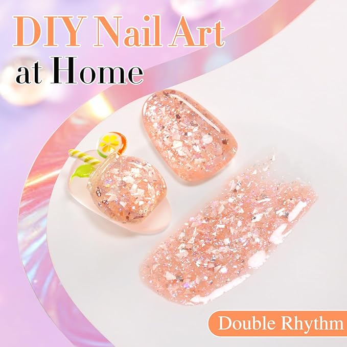 Double Rhythm 0.5Oz Glitter Gel Polish Same Color Same Bollte Shimmer Reflective Color for Nail Art Salon DIY Soak Off 15ml Nail Lamp Gel Polish at Home (Shell Peach-B1206)